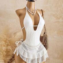 26SS Spring/Summer Vacation Beach Elegant Polka Dot V-Neck Matching Skirt 2 Pieces Set 2026 New Women's Swimwear ArrivalFor School,Suitable For Holiday, Date, Afternoon Tea, Western, Cruise, Beach, Island, Road Trip, All Seasons, Music Festival, Boho Vacation,Bohemian Vacation, Chill Autumn ,Western Boho ,Elegant Tops For Women One Piece Swimsuit Women With Cover Up Bathing Suits For Women Cover Ups White Beach Outfit Women Dress White One Piece Swimsuit Bikini Cover Dress White Swimsuit Cover U - Beis - Ver 2