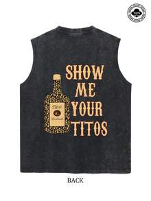 Men's  Handmade Vodka "Show Me Your Titos" Men's Tank Top,Men's Summer Fashion Daily Casual Wear,The Perfect Gift For Wine Culture Enthusiasts - 黑色 - 查看 2