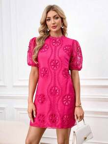 Vestido elegante de encaje en línea A, favorecedora para todos los tipos de Body, vestido para el Día de San Valentín, vestidos rojos elegantes y clásicos - Rosa Fucsia 2 - Ver 7