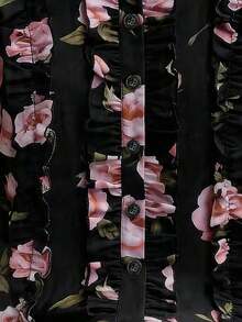 Blusa de mujer de gasa negra con lunares, elegante y romántica con volantes en el bajo - Rosa - Ver 3
