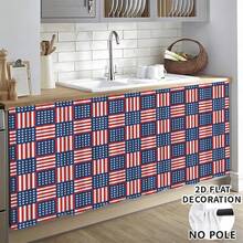 1pc, Home Decor, American Flag Pattern Printed Table Skirt, Kitchen Small Curtain, Kitchen Cabinet Cover, With Curtain Holes, Easy To Hang, Rectangular, Machine Woven, Machine Washable, Kitchen Decoration And Accessories, Perfect For Kitchen Cabinets And Home Decor - Multicolor - View 2