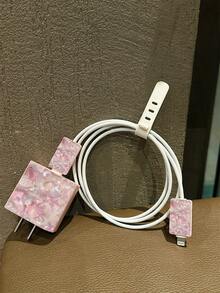 时尚粉色珍珠贝壳充电保护壳，带绕线器，兼容 16/17、15 Pro、14 Pro Max、13、12、11 - 耐用 TPU 数据线保护壳 - 彩色 - 查看 2