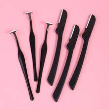 MONKIDS 3件套折叠式眉刀 + 3件套T型眉毛修剪器（带保护盖），不锈钢精密面部毛发去除器，男女通用修容工具，个人护理美容配件 - 黑色 - 查看 1