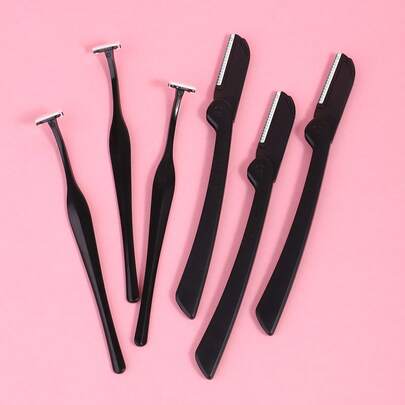 MONKIDS 3pcs Folding Eyebrow Razor + 3pcs T-Shape Eyebrow Trimmer With Protective Cover, Stainless Steel Precision Facial Hair Remover, Grooming Tool For Men And Women, Personal Care Beauty Accessories