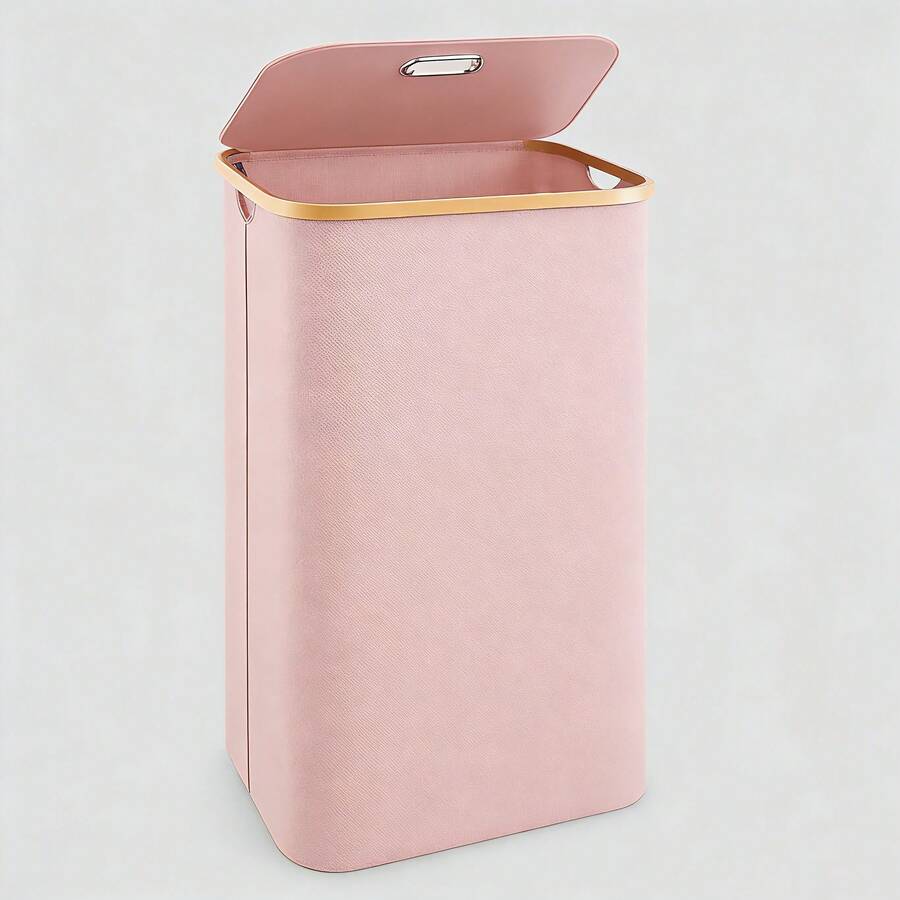 Free Shipping - 100L Aesthetic Hamper Laundry Basket, Pink Laundry Hamper With Lid Cover - Sturdy Tall Bamboo Laundry Basket Clothes Organizer - Aesthetic Bedroom Fabric Bin - Big Bathroom Dirty Clothes Hamper, Clothes Basket Laundry, Dirty Clothes Basket - 粉色 - 查看 1