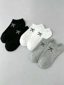 100pcs/80pcs/60pcs/30pcs/18pcs/4pcs Women Solid Color Bowknot Boat Socks, Invisible Socks, Soft Breathable Versatile Minimalist Design, Suitable For Daily Wear, Travel, Gift - Multicolor - View 3