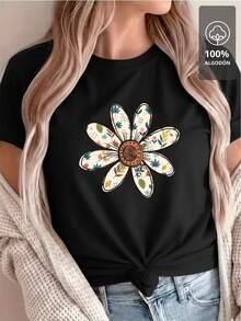 Multicolor Floral Mandala - T-Shirt 100% - Black - View 7