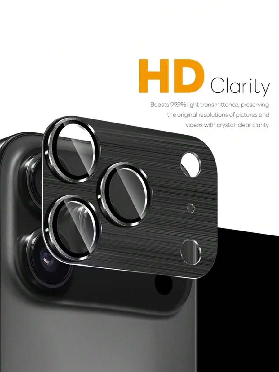 1pc Metal Aluminum Alloy Tempered Glass Camera Lens Protector Compatible With IPhone 17 Pro/Pro Max 17Air 17- Ultra HD, Scratch-Resistant, Anti-Fingerprint, Easy To Install, Full Coverage, Durable Protection, Camera Lens Protector, Stylish Metal Surface - Black - View 1