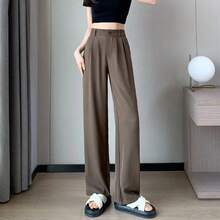 Pantalones de traje para mujer, pantalones clásicos de moda para mujer, pantalones de pierna recta cómodos para mujer, pantalones largos holgados informales coreanos para mamá - Gris - Ver 2