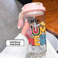 1個/5個 500ml「Hello Summer」主題塑膠杯附吸管、掛繩與防漏蓋，透明冰咖啡杯印有可愛火烈鳥、西瓜和冰淇淋圖案，適合夏季日常使用，是女孩和海灘愛好者的絕佳禮物 - 多色-組合summer - 查看 14