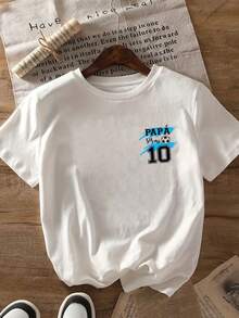 Summer T-Shirts - Women's Number 10 Soccer T-Shirt - Double-Sided Print Soccer Theme For Dad, Short-Sleeved Top With Round Neck, Skin-Friendly, Suitable For Spring/Summer/Autumn, Casual Soccer Theme Gift For Moms And Dads, Machine Washable, Classic Design, Cotton T-Shirt, Classic Argentina Number 10 T-Shirt. - White - View 6
