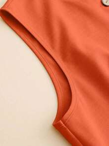 Conjunto de 2 piezas de ropa para universidad con cárdigan sin mangas y cómodo para vacaciones, en color rosa palo - Naranja - Ver 3