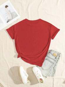 Soft And Versatile Women's T-Shirt With Stylish "MILANO ITALY" Letter Print - Comfortable Casual Round Neck Short Sleeve Top, Suitable For All Seasons, Versatile T-Shirt | Handwritten Style Top | Minimalist White Summer Design - 紅色的 - 查看 2