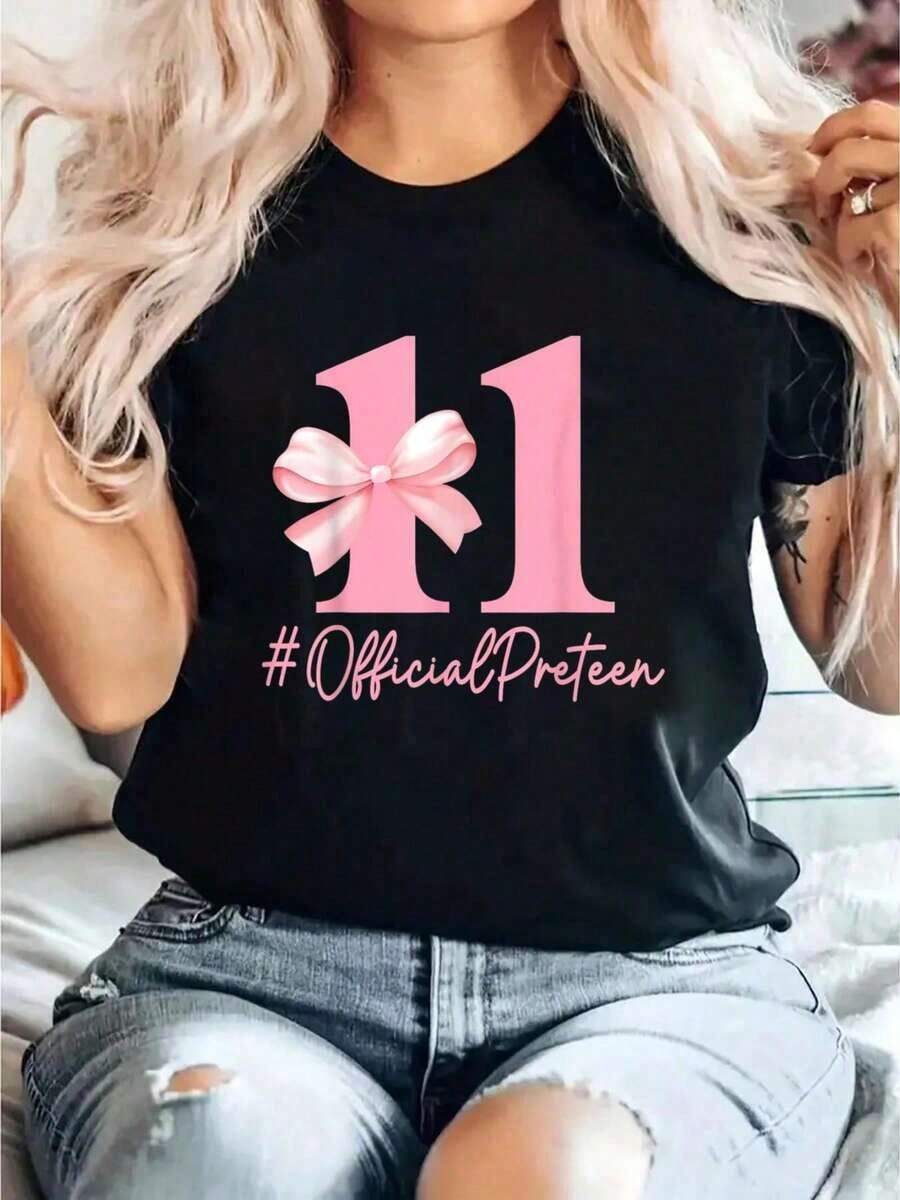 Es mi 11º cumpleaños, camiseta estética de cumpleaños con lazo rosa estilo coquette, camiseta estilo Y2K, camisetas de verano, conjuntos de verano, camisetas casuales diarias, camisetas casuales de manga corta de verano. - Negro 2 - Ver 1
