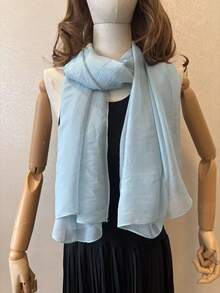 1pc Solid Color Casual Polyester Scarf, Versatile Long Shawl For Spring/Autumn, Neck Warmer, Beach Cover-Up, All Season, Holiday - Baby Blue - View 2