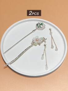 2件/組 中式風格玉花竹髮簪組，優雅漢服女性髮飾，復古流蘇圓扇髮簪，玉花瓣溫潤半透明質感，精緻滴油竹紋，搖曳流蘇設計，新中式風，優雅古風，玉竹 + 白木蘭 + 玉流蘇設計，適合漢服、旗袍、新中式穿搭、日常盤髮、女性髮飾、髮簪、舞會飾品、節日髮飾、髮型造型飾品 - 彩色 - 查看 7
