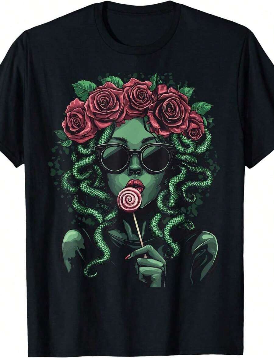 Camiseta Medusa Roses Roses Sunglasses Lollipop Vibe - Negro - Ver 1