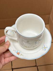 1 pieza Taza de cerámica y 1 pieza Plato de cerámica, con lindo diseño de ganso de dibujos animados, adecuado para el trabajo, la oficina, la cocina y el regreso a la escuela - Multicolor - Ver 7