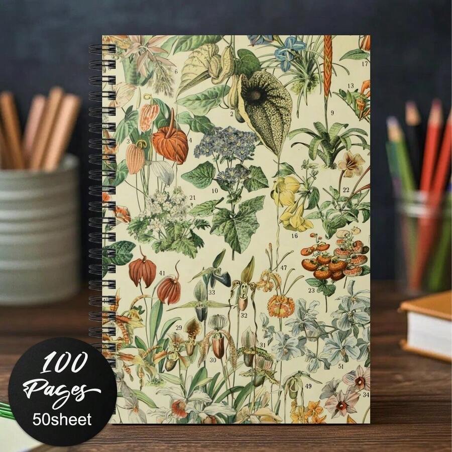 1pc Vintage Embossed Wild Flower Cottage Style Floral Spiral Notebook, Suitable For Note Taking, Journaling, Making Lists, Or As A Gift For Family And Friends