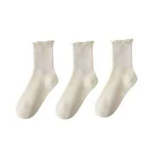 1/3/5 đôi tất nữ dễ thương có viền bèo nhún, màu đen trắng, chất liệu pha polyester và spandex, có thể giặt máy. - Nhiều màu - Xem 8