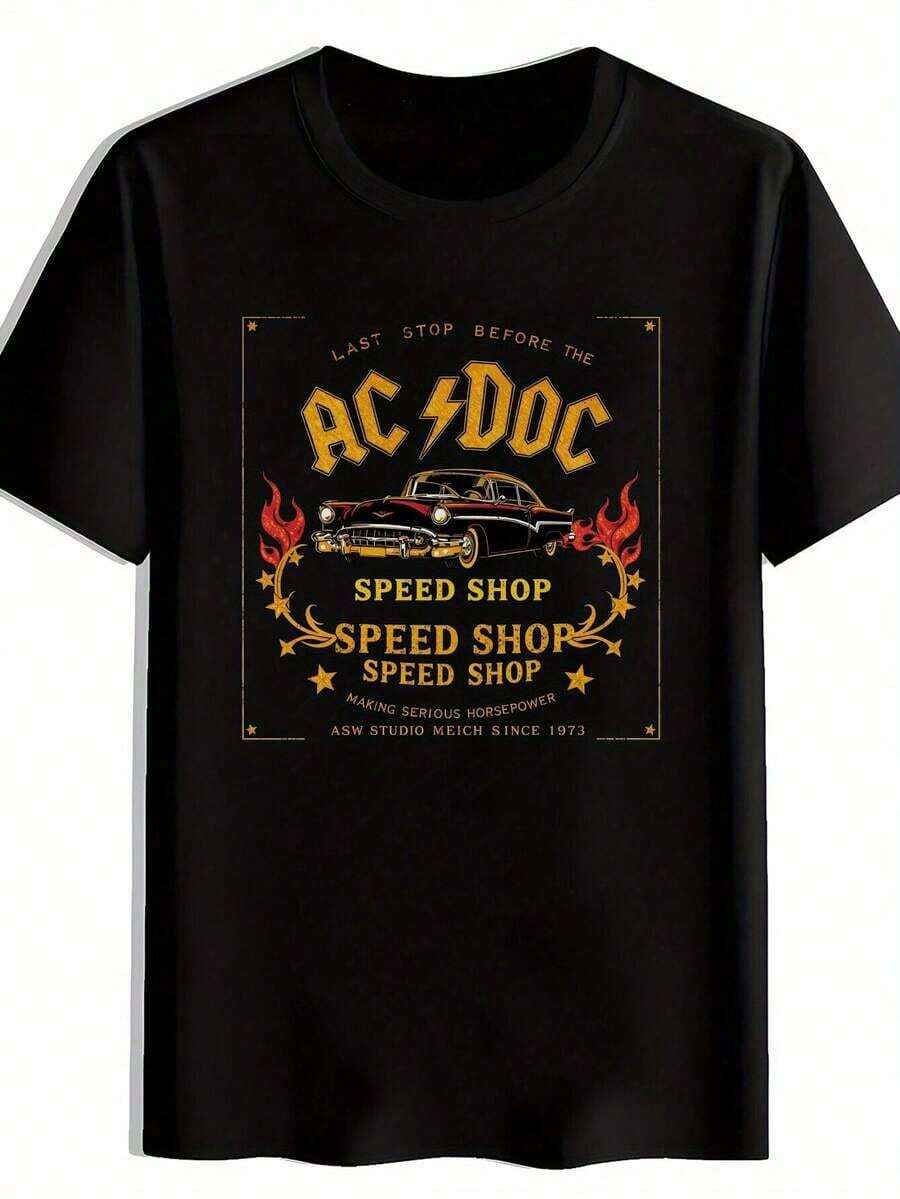 Camiseta impresa de una sola pieza con diseño de banda de rock vintage, cuello redondo, mangas cortas, top de poliéster de verano. Incluye música popular, canciones de rock, bandas de heavy metal, bandas de punk, etc. Vintage, Ropa de Hombre, Esencial para el Verano, Viajes, Citas, Playa - Negro - Ver 1