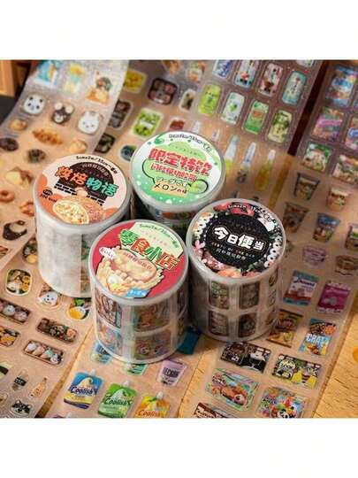 Retro Snack Style Waterproof Stickers, Made Of PET Material, Suitable For Scrapbooking, Phone Decoration, Diary, School Supplies, Back To School Season