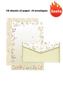 6 piezas de papel de papelería + 3 piezas de sobres, set de papelería, set de papelería creativa, fresca y minimalista, sobres florales exquisitos, papel de forro con estampado floral dulce, adecuado para invitaciones, regalos, saludos festivos, múltiples estilos, esencial para volver a la escuela - Multicolor - Ver 29