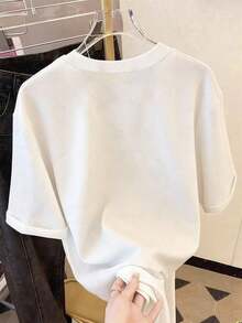 Camiseta básica para mujer de manga corta y cuello redondo con impresión de imitación de pedrería con grafico de xv años I89S - Blanco - Ver 3