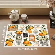 1pc Lemon Pattern Absorbent Drying Mat, Kitchen Decor Coffee Machine Pad, Beverage Coaster, Bowl Dish Drying Mat, Handmade Coffee Pot Drainer, Kitchen Floor Mat, Placemat, Tabletop Dish Drying Pad, Breakfast Mat, Heat-Resistant Anti-Slip Drying Mat, Diatomite Draining Pad, Hides Stains, Super Absorbent Kitchen Mat, Easy To Clean Dish Rack Mat, Suitable For Kitchen, Dining Table, Cafe, Bar, Holidays, Parties, Home Decor, Holiday Gifts - Multicolor - View 13