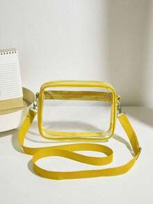 Mini Square Clear PVC Bag With Adjustable Strap For Everyday Use, Stadium Approved, 12 X 12 X 6 Inches, Casual Square Clear Shoulder Bag For Concerts, Sporting Events, Festivals, Travel, Simple Fashion Crossbody Bag, Waterproof And Sandproof Clear Bag, Perfect For Summer, Vacation And Beach, Clear Bag For Women - 黃色 - 查看 5