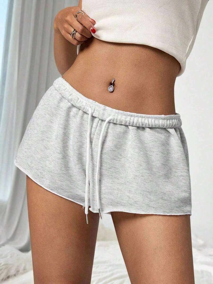 Pantalones cortos casuales sueltos de cintura elástica de unicolor para mujer - Gris - Ver 1