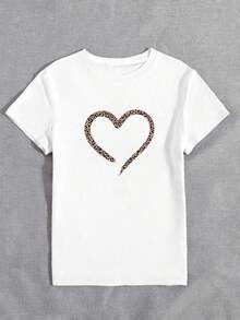 Camiseta de manga corta con cuello redondo para mujer, con estampado en forma de corazón, transpirable y que no provoca sudoración, suave y lisa, de alta calidad, adecuada para deportes y fitness, uso diario, vacaciones, oficina, escuela, fiestas y diversas otras ocasiones. - Multicolor - Ver 1