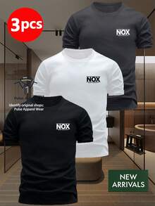 Single Item, Not A 3-Piece Set. This Short-Sleeved T-Shirt Set Is Stylish And Minimalist, Featuring A Prominent "NOX" Logo And The Word "QUALITY" On The Front. The Clean Design Lines Highlight The Competent Aura Of The Modern Urban . Available In Three Classic Colors. - 黑色 - 查看 10