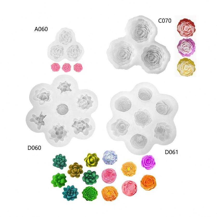 3D創意牡丹與玫瑰花矽膠模具,適用於DIY樹脂、黏土、石膏裝飾與飾品 - 白色 - 查看 1