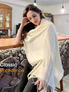 Khăn choàng Pashmina cho nữ, thích hợp dùng cho váy dạ hội, khăn choàng dài, khăn thời trang, quà tặng đám cưới. - trắng - Xem 4