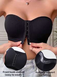 1pc Seamless Strapless Wireless Bra, Women's Bra, Front Closure Design, Non-Slip Underband, Suitable For Sleeveless Tops / Summer Dresses, Strong Support - Black - View 1