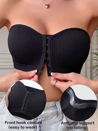 1pc Seamless Strapless Wireless Bra, Women's Bra, Front Closure Design, Non-Slip Underband, Suitable For Sleeveless Tops / Summer Dresses, Strong Support