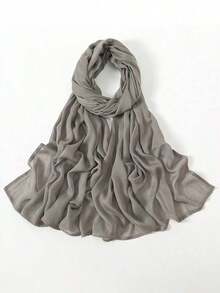 1pc Women's Solid Color Viscose Headscarf, Soft Wide-Edged Headband, Versatile Sun-Proof Hijab Scarf, Suitable For Daily Wear For Dress - Màu xám đen - Xem 4