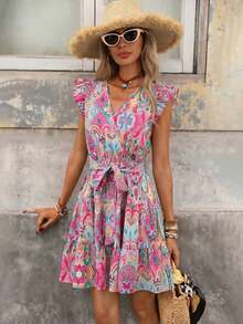 Vestido estampado elegante y romántico de moda casual para mujer en primavera/verano - Rosa - Ver 9