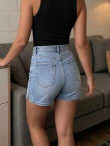 Women's Casual Versatile Elastic Denim Shorts For Daily Commute Summer - Medium Wash - View 5