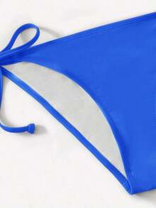 Women's Simple Solid Color Swim Bikini With A Halter Neck Tie And Cutout, Suitable For Beach Vacations And Summer. - 藍色2 - 查看 5