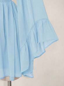 Vestido corto elegante de manga larga con cuello en V y cintura ceñida de unicolor para mujer - Celeste - Ver 9