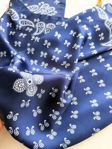 1pc Women's Solid Color Handkerchief Scarf, Colorful Graffiti Print Small Square Scarf Shawl, 70x70CM Headband Hair Accessory - Blue - View 3
