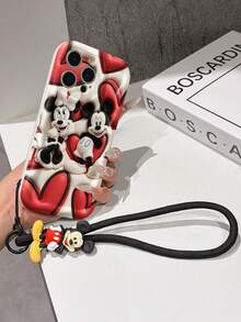 Disney Mickey Mouse Clubhouse Phone Case : 3D Fluffy Pattern Border Protector Phone Soft Phone Case With A Free Cute Mickey Bracelet Chain Lanyard, Mickey, Minnie, Goofy, Donald Duck, Daisy Duck, Pluto, For Apple 17 Promax 17 Pro 16 15 14 13 12 11 Pro Max XS Max X XR Soft Cover Summer Phone Case - 白色 - 查看 6