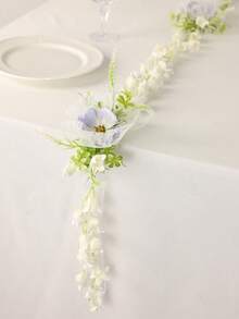 1pc Milky White Faux Wisteria Vine With Lavender Flower & Lace Decor, Suitable For Wedding Table Runner, Staircase Railing, Home Decor, Fireplace Decor, Wedding Aisle, Wedding Arch, Reception Area, Photography Backdrop, Party Decoration - Apricot - View 3