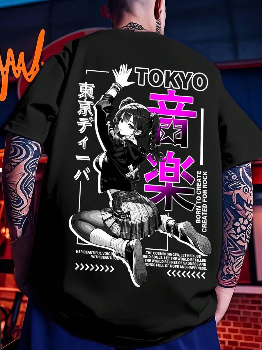 Camiseta Casual Deportiva para Hombre Tokyo Diva con Estampado de su Hermosa Voz y Rostro - Negro - Ver 1