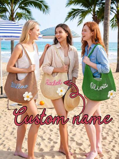 Túi xách tote có thể tùy chỉnh với tên của bạn; Túi kiểu đi biển, túi đeo vai kiểu giả da, túi mùa xuân/hè, túi tote, túi xách dệt dung tích lớn, nhiều màu sắc để lựa chọn, phong cách nghỉ dưỡng thanh lịch, món quà tinh tế và hoàn hảo.