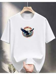 Camiseta unisex de manga corta, estampado vintage con emblema de águila, camiseta de manga corta para hombre, transpirable y de secado rápido, estilo americano moderno, top playeras hombre, spiderman, ,  mujer, romwe men, boho chic, regalos para maestras, camiseta para mujer, conjuntos curvy para hombre, y2k - Blanco - Ver 1