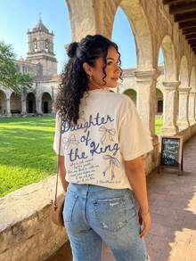 'The King's Daughter' Graphic T-Shirt, Women's Faith Clothing With Biblical Aesthetic, With Text Printed On The Back, Double-Sided 'Daughter Of The King' T-Shirt - 杏色 - 查看 2