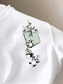 Camiseta gráfica de panda divertida para hombres , adecuada para exteriores y escuela - Blanco - Ver 2